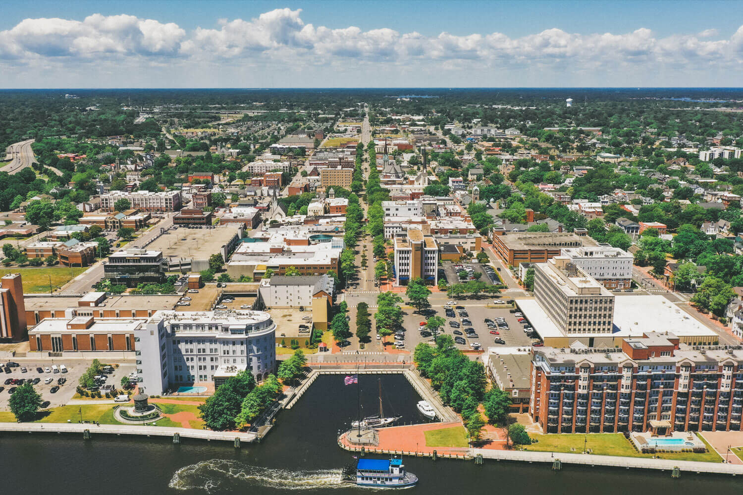 Birds-eye view of the Portsmouth waterfront.
